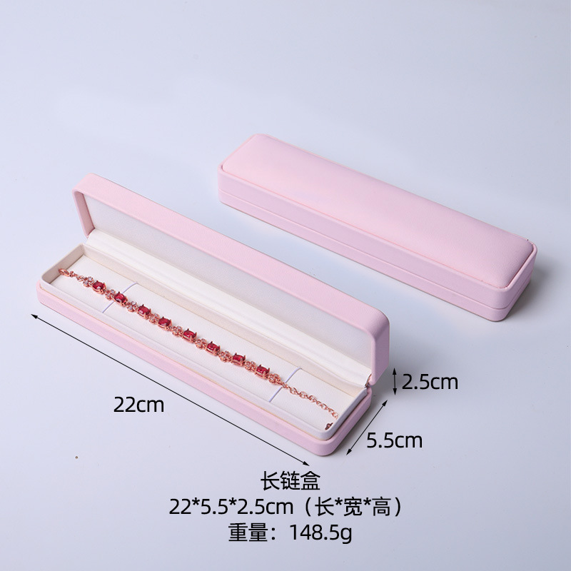 Caja de joyería rosa de alta calidad de cuero pu caja de embalaje de marca de joyería logotipo colgante pulsera collar caja de anillo