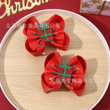 热销新款圣诞节儿童蝴蝶结发夹红色喜庆节日装扮头饰可爱女孩发饰