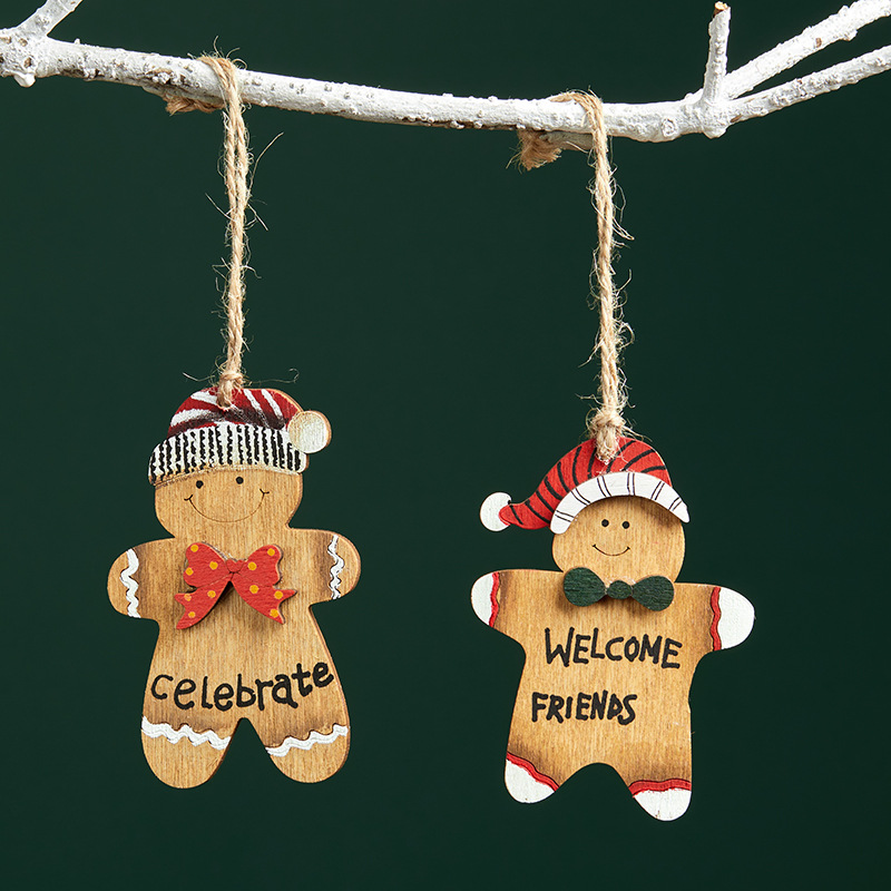 Buscando madera 8cm Navidad pintada a mano pan de jengibre hombre pequeño colgante decoración de Navidad escenario decoración de props