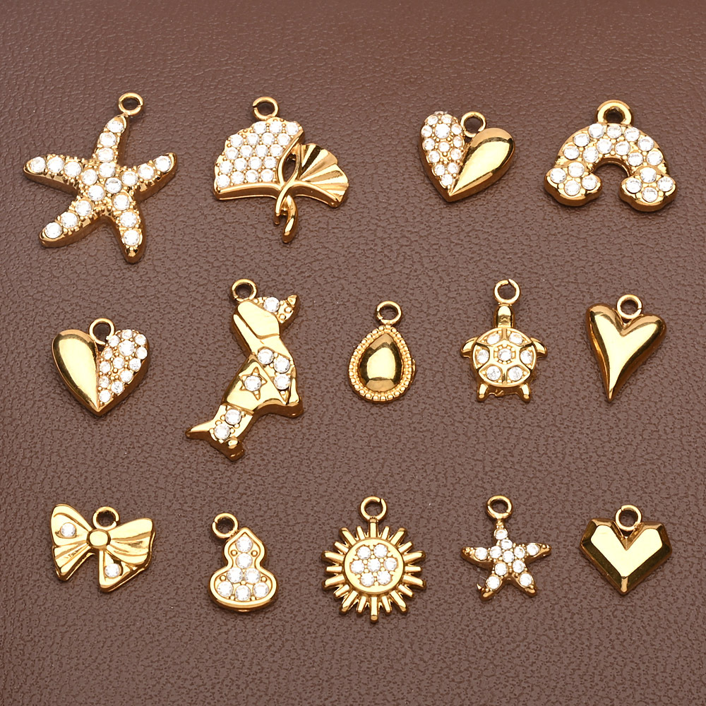 Stainless Steel Starfish Bow Pendant Single Pendant DIY Earrings Necklace Bracelet Inlaid with Zircon Pendant Bracelet Accessories