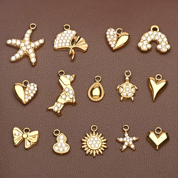 Stainless Steel Starfish Bow Pendant Single Pendant DIY Earrings Necklace Bracelet Inlaid with Zircon Pendant Bracelet Accessories