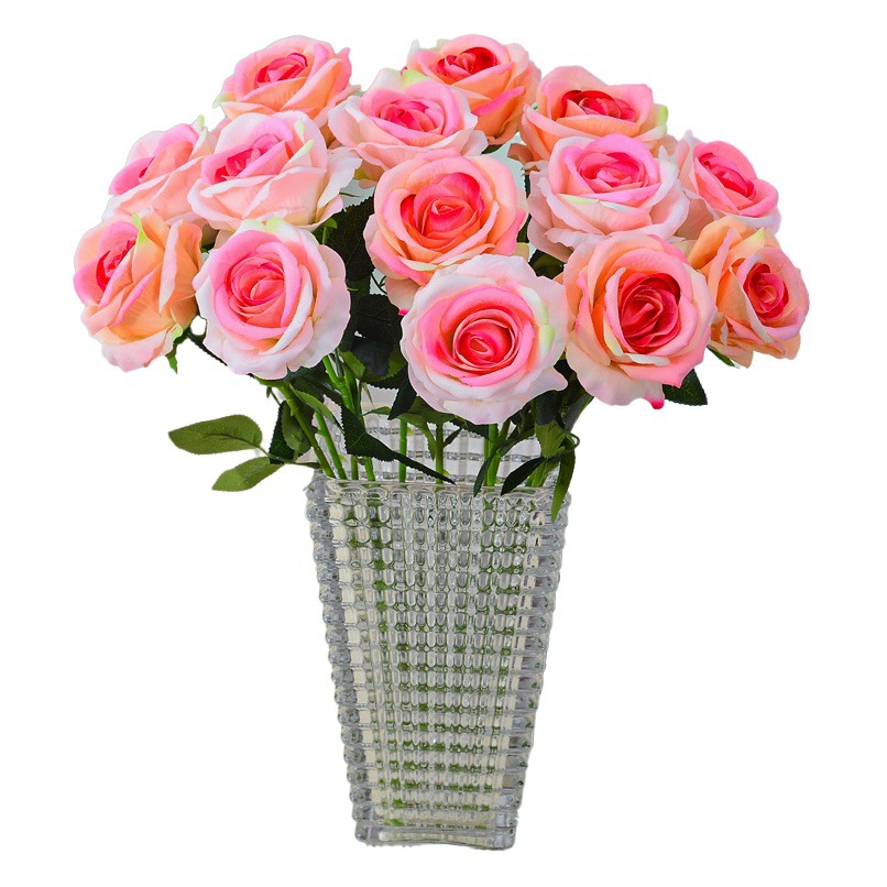 Rosa artificial solo toque franela Rosa hogar Decoración de la boda Día de San Valentín flor artificial mano que sostiene la flor falsa