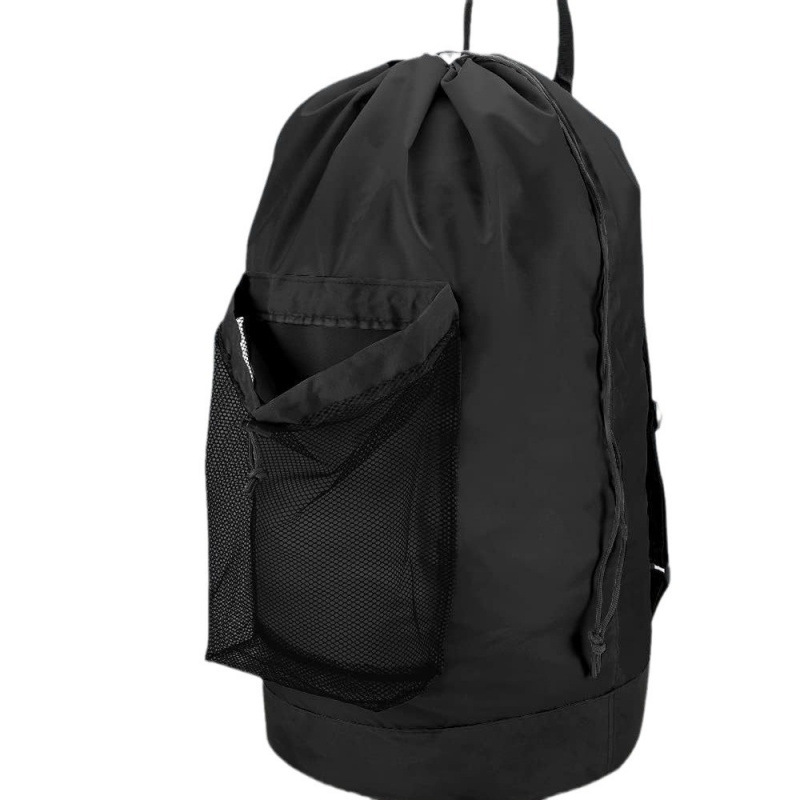 Mochila bolsa de lavandería mochila de lavandería correa de hombro y bolsillo de malla mochila de poliéster bolsa de ropa cesta con cuerda de extracción sellado