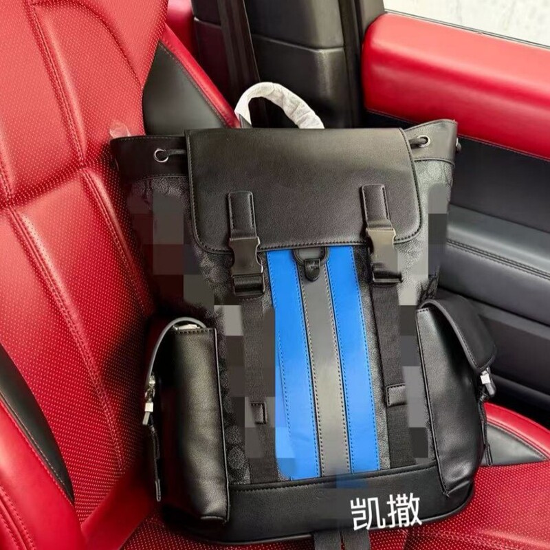 K驰 New Fashion Backpack, Large-Capacity Cowhide Travel Bag, Flip-Top Monogram Color-Blocked Computer Bag, Same Style for Men and Women