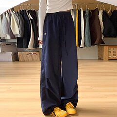藏青色春夏季2025新款工装裤女宽松显瘦直筒休闲速干小个子阔腿裤