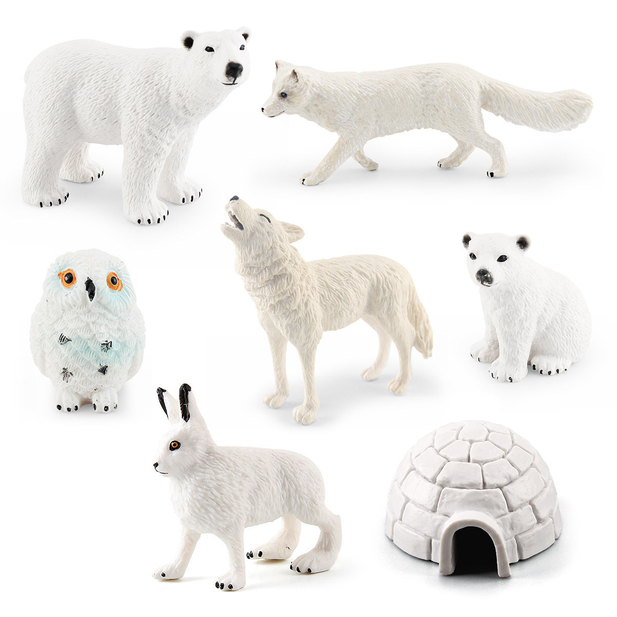 Transfronterizo de simulación animal polar Blanco Zorro Búho Blanco Conejo Oso Polar Blanco Lobo iglú traje modelo adornos estáticos
