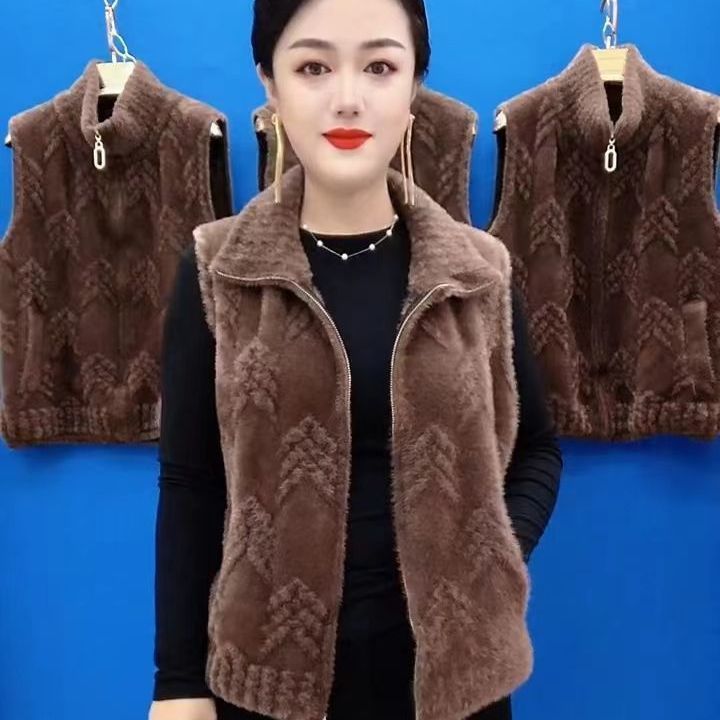 妈妈装仿水貂绒马夹外套秋冬季新款中老年宽松洋气短款马甲上衣女|undefined
