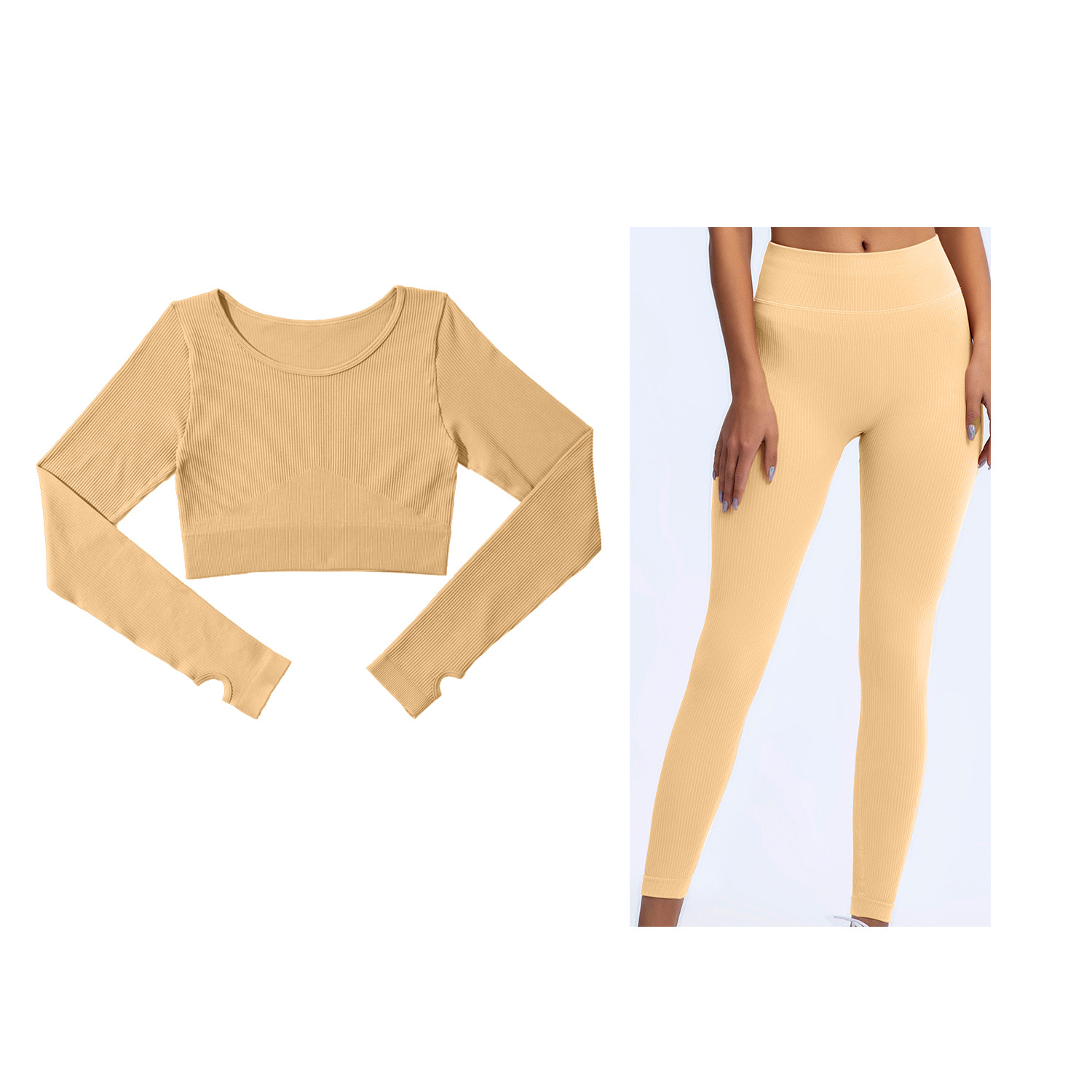 ¡En stock! Europa y América transfronteriza sexy chaleco deportivo ropa de fitness traje de las mujeres pantalones de manga larga ropa de yoga sin costuras XL