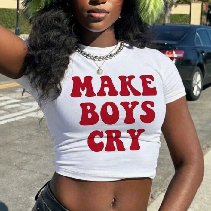 Yiqi Cross-Border European and American Y2K Hot Girl English Letter Print Short Sleeve T-Shirt for Women, Tight-Fitting, Slim-Fit, Cropped Top Yiqi Cross-Border European and American Y2K Hot Girl English Letter Print Short Sleeve T-Shirt for Women, Tight-Fitting, Slim-Fit, Cropped Top