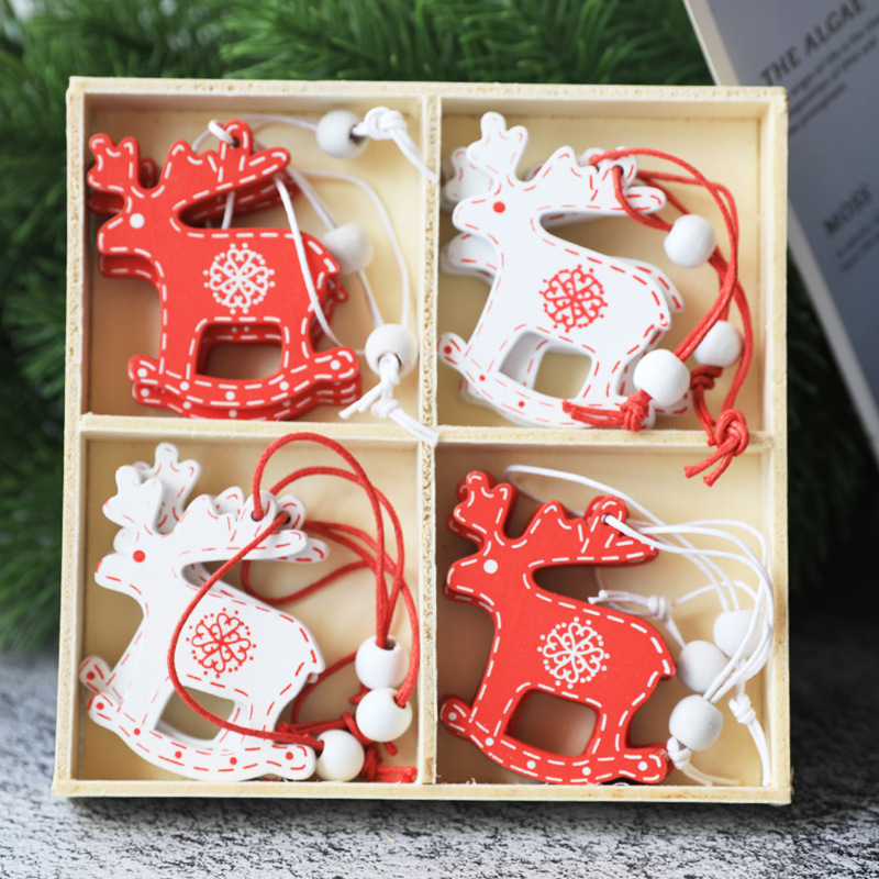 Navidad de madera pequeño colgante muñeco de nieve Troya árbol de Navidad de cuatro rejillas en caja decoraciones de árboles de Navidad transfronteriza al por mayor