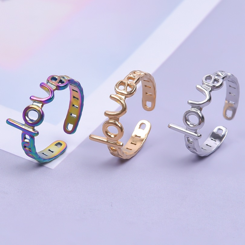 Wholesale 1 Piece Simple Style Letter Titanium Steel Open Ring display picture 1