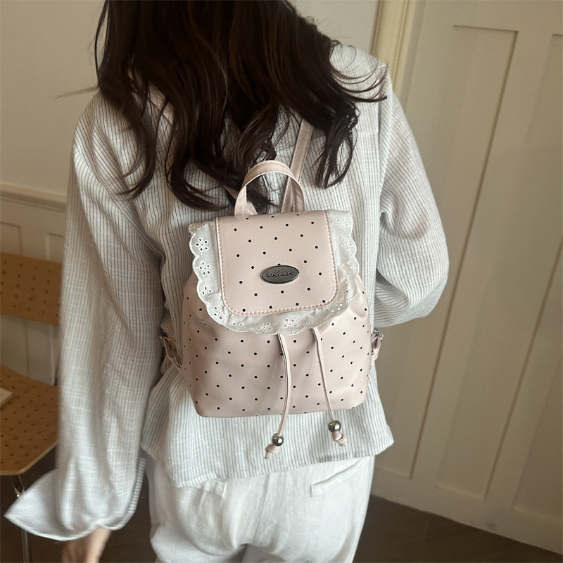 2026 verano nueva mochila de encaje de dama dulce coreana punto de onda ocio retro mochila pequeña