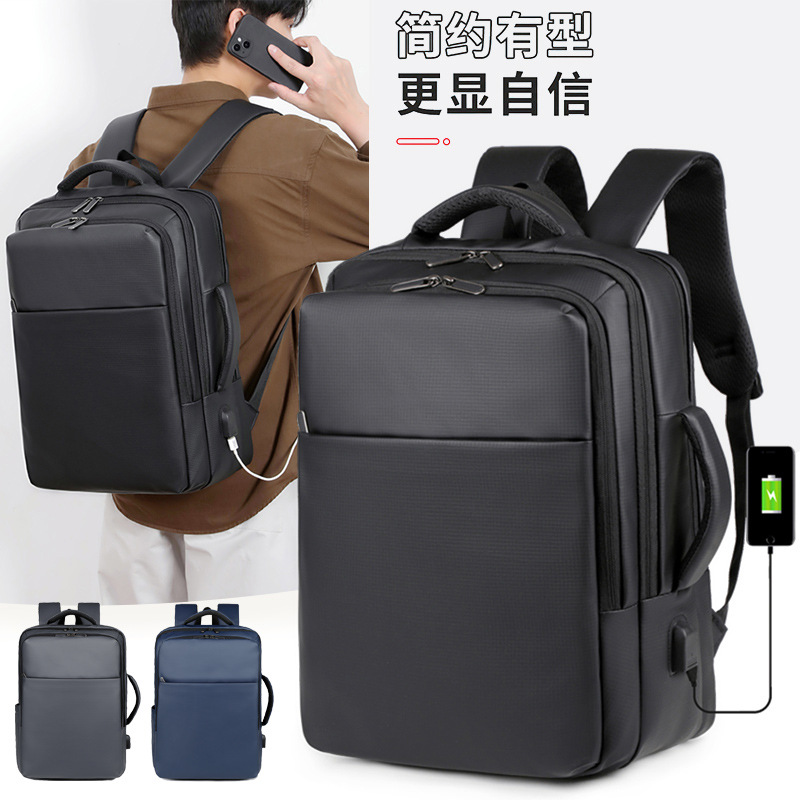 Mochila de alta calidad para hombre 2025 nuevo bolso de computadora de viaje de negocios de boca USB de color sólido simple mochila de negocios de gran capacidad