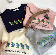 2024 Summer New Korean Style Children's Cartoon Print Loose Pure Cotton Toddler and Young Child Short Sleeve T-Shirt Top Trendy