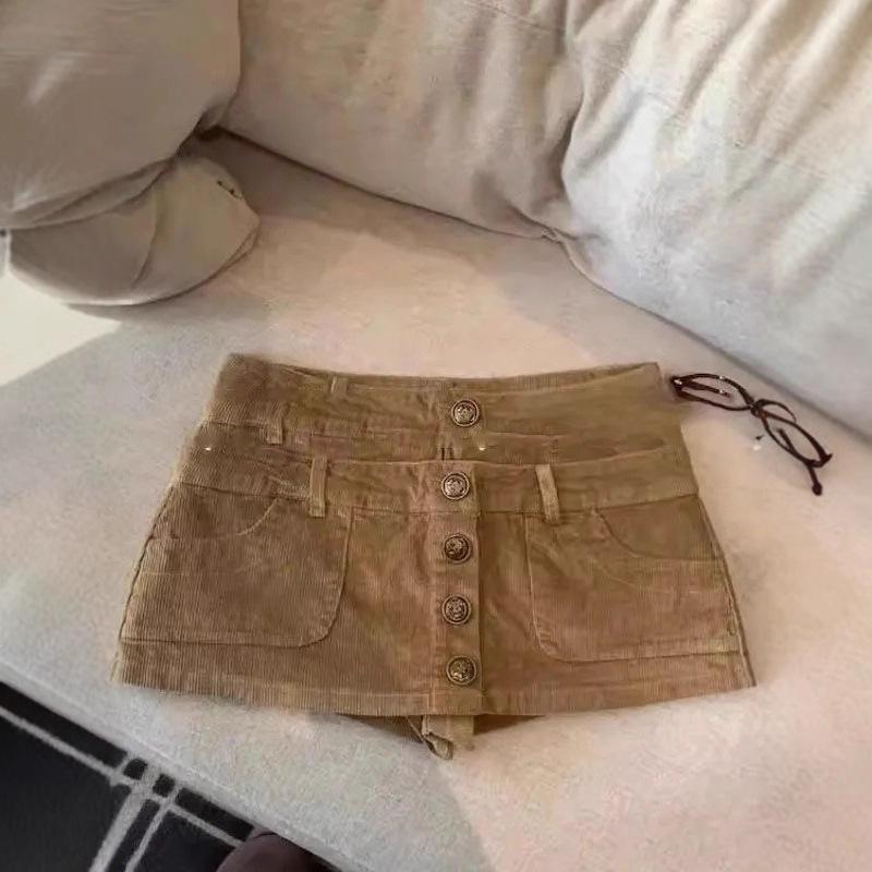 American Style 2025 New Design Spicy Girl Double Waistband Workwear Skirt for Women Autumn and Winter Retro Corduroy Low-Waist Skirt Pants American Style 2025 New Design Spicy Girl Double Waistband Workwear Skirt for Women Autumn and Winter Retro Corduroy Low-Waist Skirt Pants