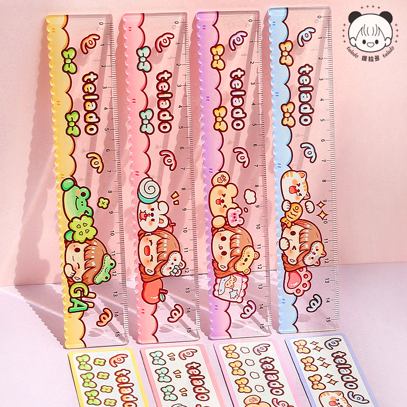 Wholesale Tilly's Multicolored Cute Animal Wave Ruler Straight Ruler Acrylic Ruler Diary Account Measurement Grid Ruler School 