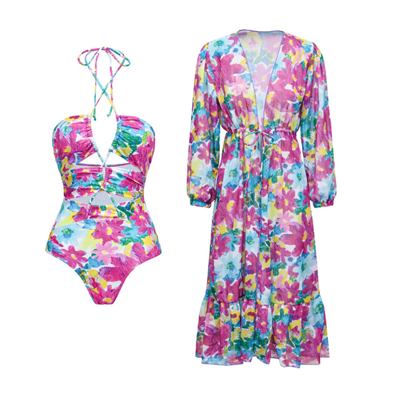 Women's Vacation Sexy Ditsy Floral Printing Hollow Out 2 Piece Set One Piece display picture 3