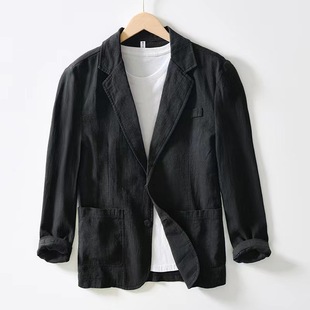 European and American All-match Men's Business Casual Loose Fashion Solid Color Single Layer Cotton and Linen Men's Suit Jacket Jacket Jacket