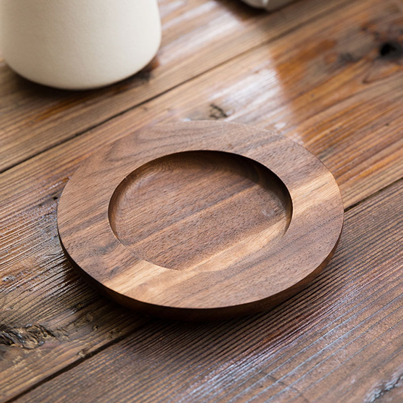 Taza de nuez de América del Norte Taza de café Plato de taza de marca Rectangular redondo Madera sólida Cojín de taza LOGO texto grabado