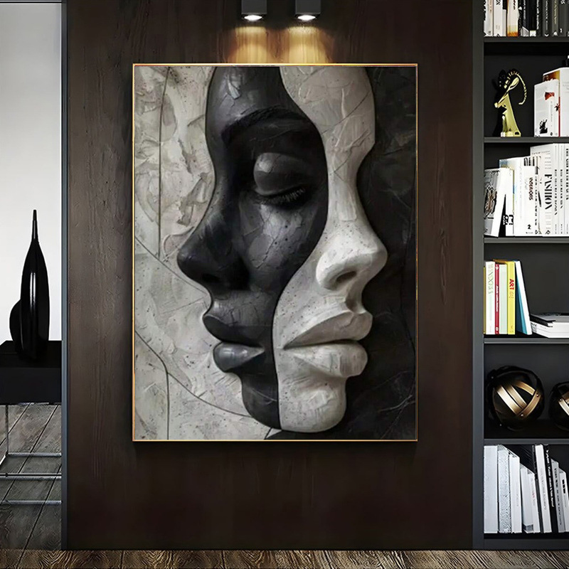 Modern Abstract Female Figure Facing Painting Art Print for Living Room, Bedroom, Cafe, Kitchen, Chic Black and White Wall Decoration Modern Abstract Female Figure Facing Painting Art Print for Living Room, Bedroom, Cafe, Kitchen, Chic Black and White Wall Decoration