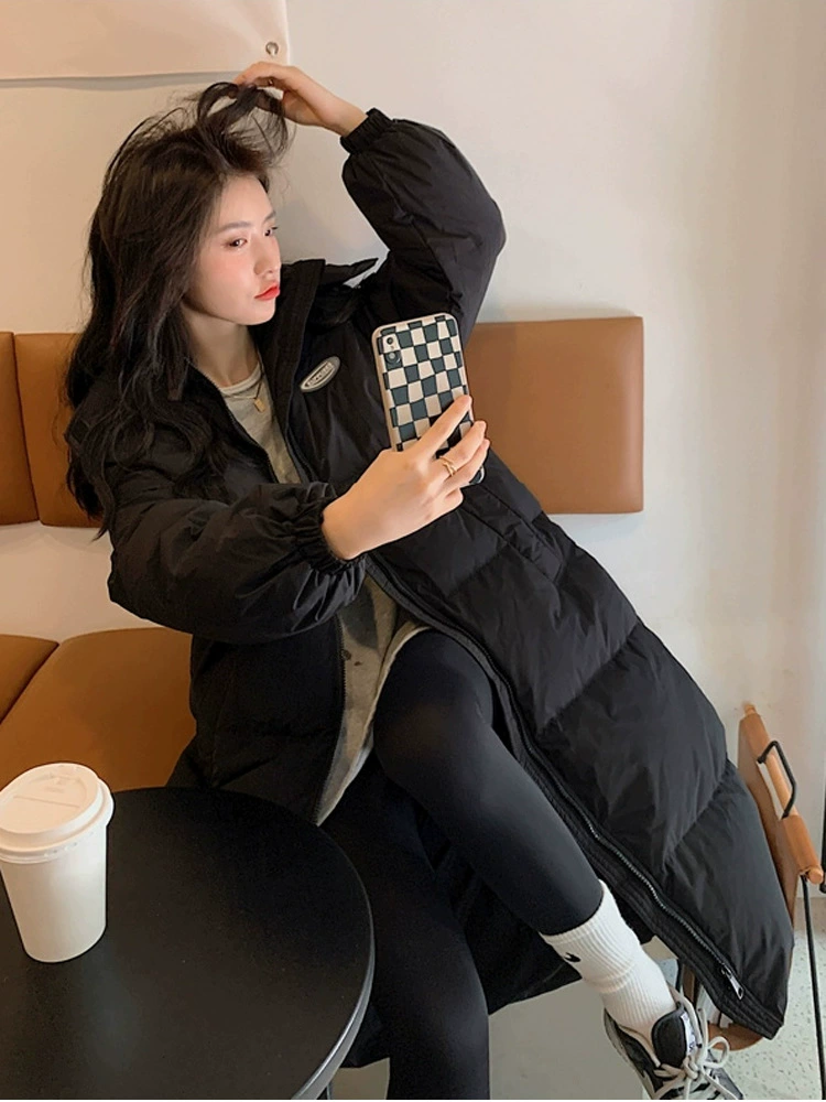 Black long winter down jacket with down, mid-length, 2023, Korean style, oversize, increased thickness