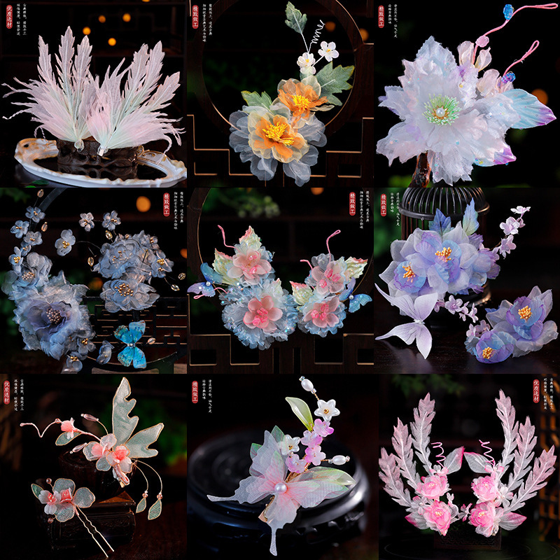 Ancient Style Han Dynasty Palace Costume Photo Fresh and Versatile Silk Gauze Peony Flower Hairpin Elegant Retro Tang Style Hair Accessories for Women Ancient Style Han Dynasty Palace Costume Photo Fresh and Versatile Silk Gauze Peony Flower Hairpin Elegant Retro Tang Style Hair Accessories for Women