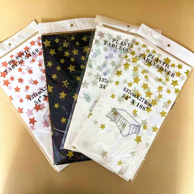 亚马逊金色五角星一次性桌布派对长方形餐布节日party防水pe台布
