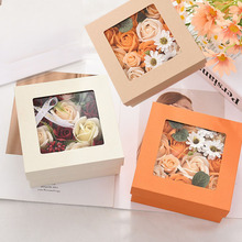 新品七夕情人节永生花礼盒  创意开窗透明玫瑰花盒 香皂花礼品盒