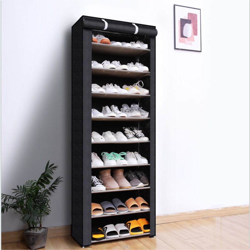Estante de zapatos simple con cubierta a prueba de polvo, estante de almacenamiento multicapa para armario de zapatos económico, tubo de acero de puerta doméstica image 15