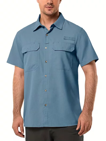 2026 Cross-Border Summer New Men's Short-Sleeve Quick-Dry Shirt Casual Workwear Pocket Turn-Down Collar Breathable Shirt Top
