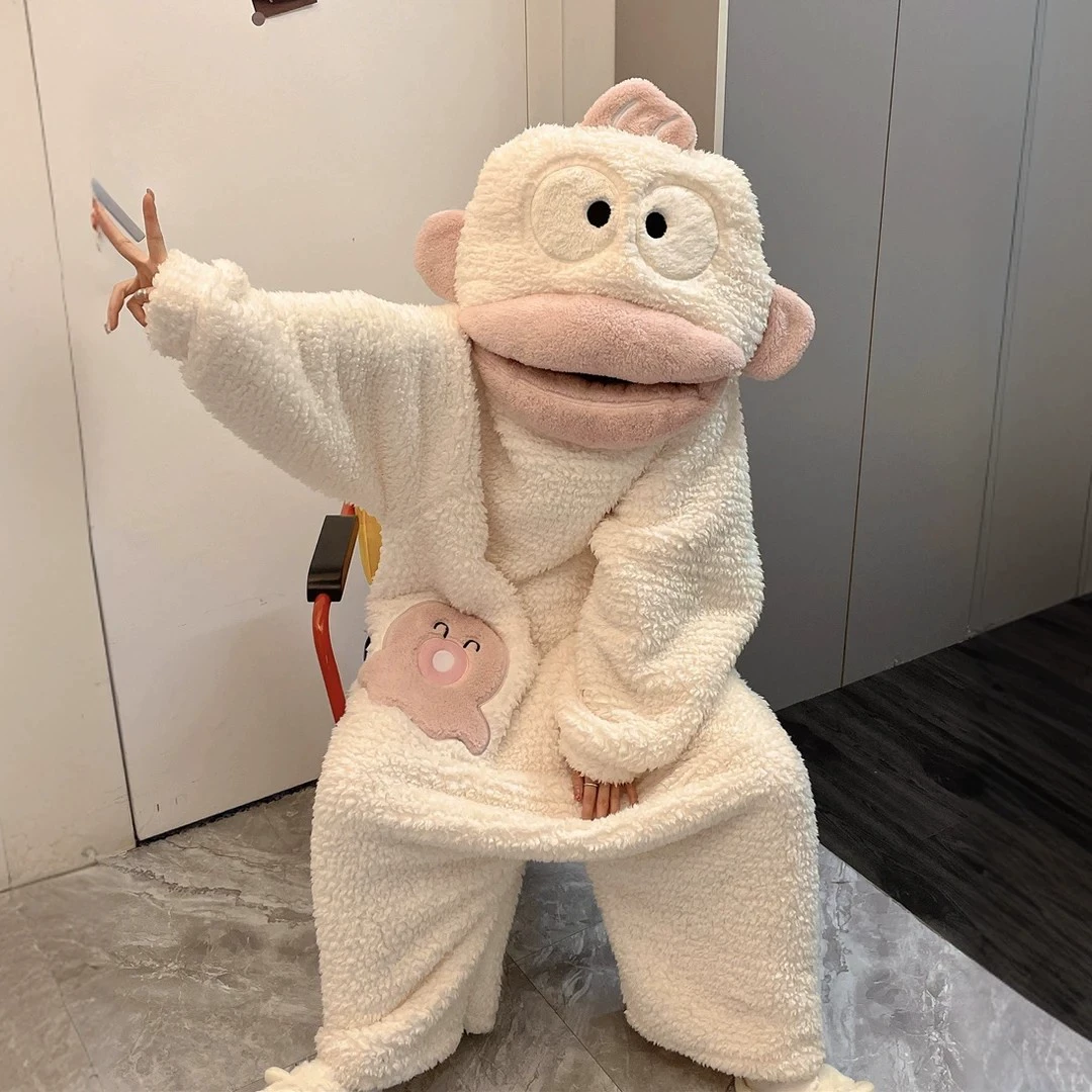 Картонный комбинезон-пижама из кораллового бархата, зимний халат-onesie унисекс S–XL (с обувью/без)