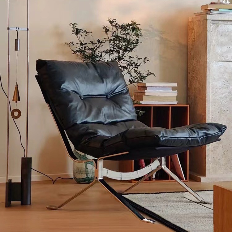 Ohm silla de relajación nórdica silla de diseño de viento silencioso importado terciopelo de cuero relleno de metal cómodo sofá individual