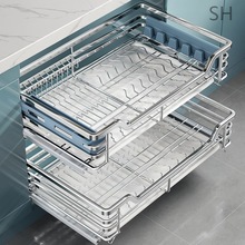 拉篮厨房橱柜304不锈钢双层抽屉式架收纳调味内置橱柜碗
