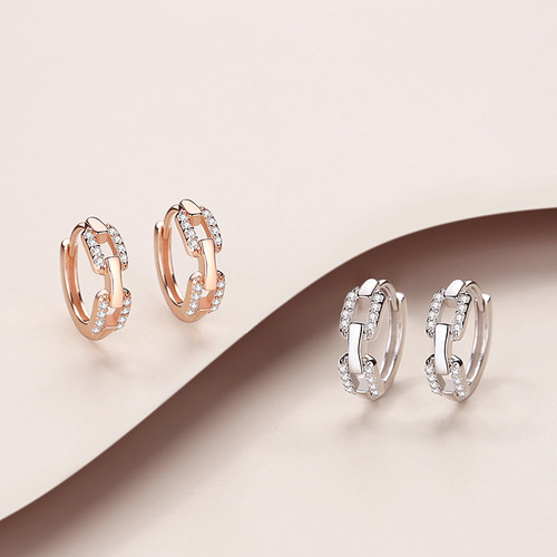 925 sterling silver Korean style simple square chain earrings ins cold style European and American versatile earrings daily commuting earrings