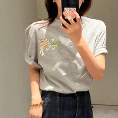 南油高品2025夏の新型羅家連名金ネット紅金ウサギマーク刺繍半袖tシャツ男女