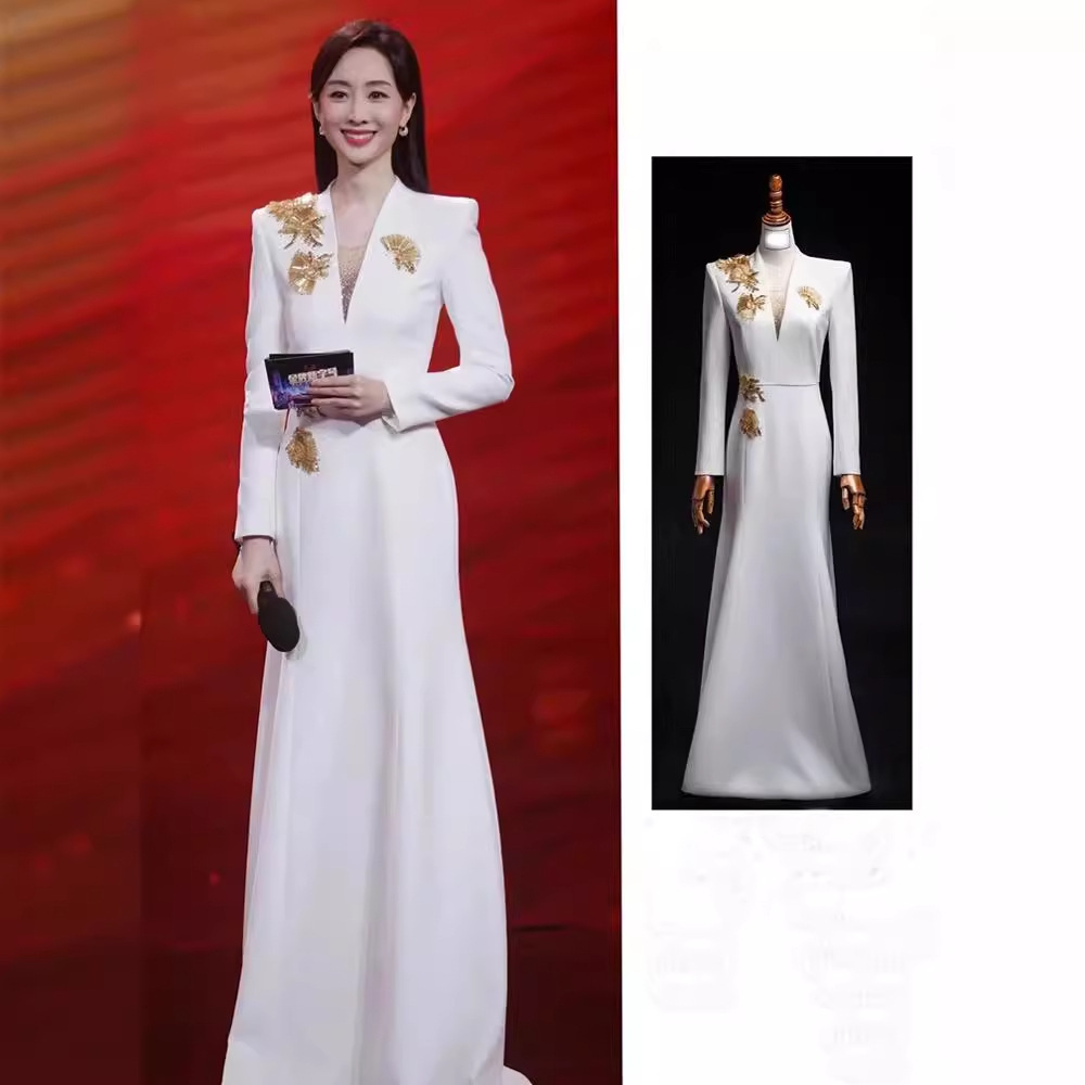 Anfitrión blanco vestido de noche femenino de alta calidad temperamento de banquete 2025 nuevo lujo ligero de alta gama vestido de examen de arte de cola de pescado image 3