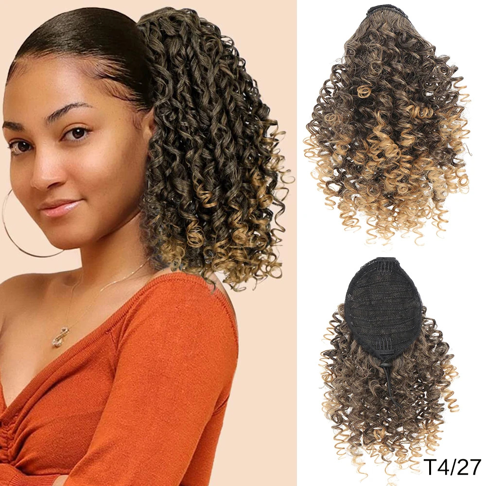 Perucas de comercio exterior de cola de caballo femenina cuerda de dibujo de caballo africana pequeña cabeza explosiva esponjosa fibra química de cola de caballo corta peruca cola de caballo al por mayor