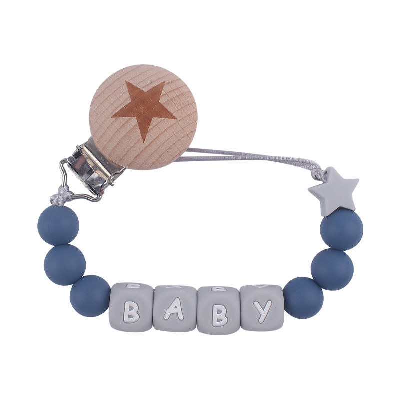 Nuevo bebé suministros de haya clip de estrella de dibujos animados creativo DIY bebé estrella de silicona pequeña cadena de chupete mordedor