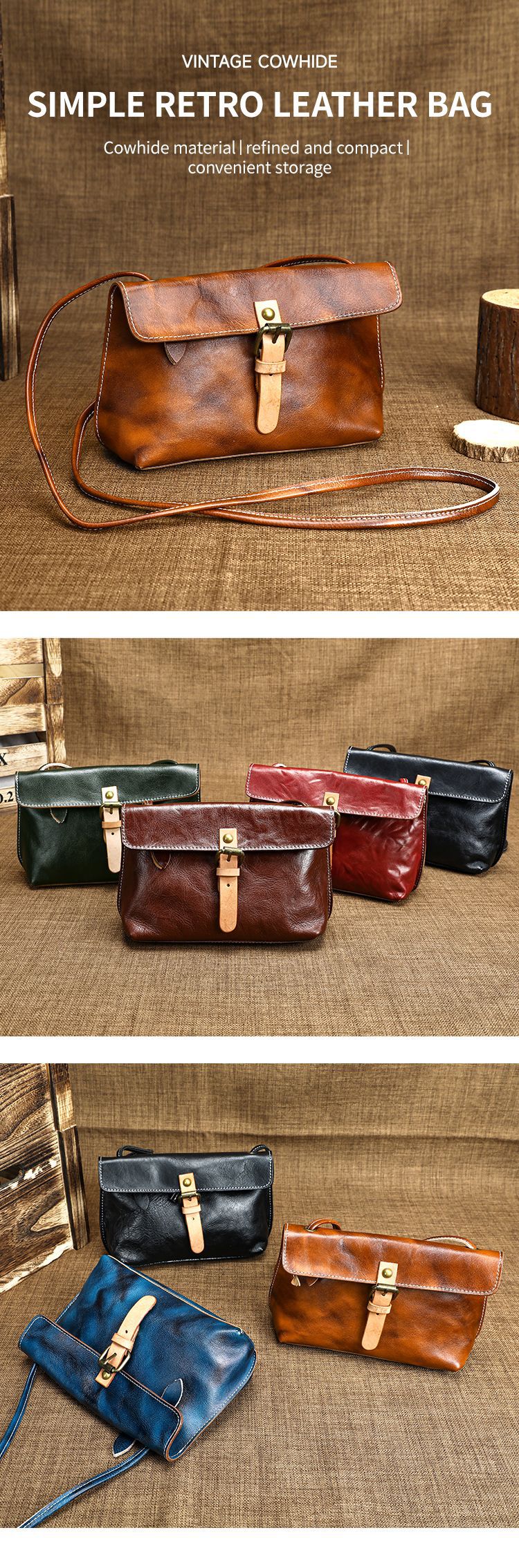 Ví cầm tay nữ da thật phong cách retro đơn giản, khóa gập — Vết xước tay đen, vết xước tay màu đỏ, Vết xước tay màu nâu, màu xanh chi tiết 16