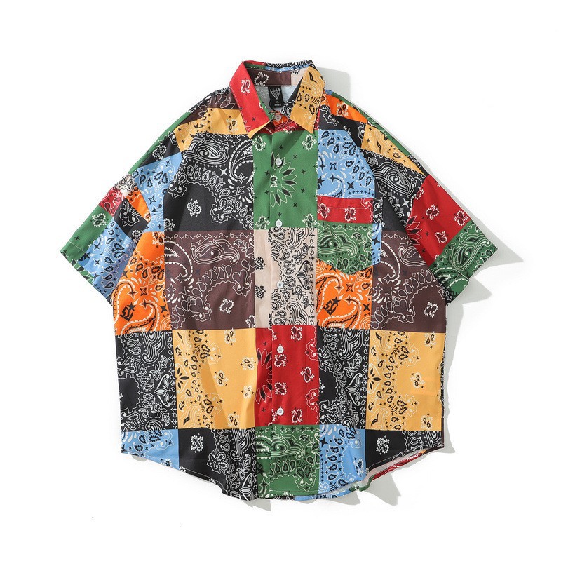 TKPA crossover street graffiti abstracto verano camisa de manga corta para hombre hip-hop suelto estilo bf casual pareja camisa
