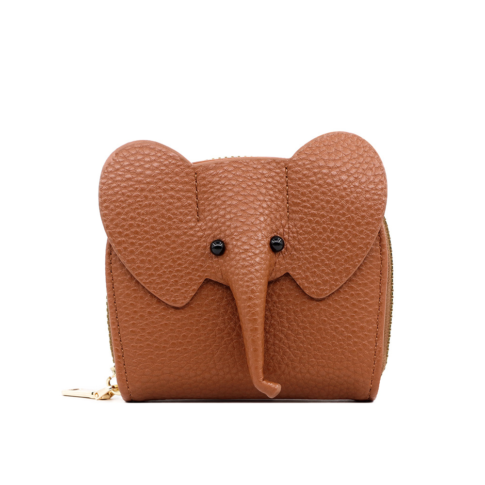 Nuevo lychee patrón corto órgano tarjeta titular ID bolsa lindo elefante multi-Tarjeta titular de la tarjeta monedero cremallera bolsa