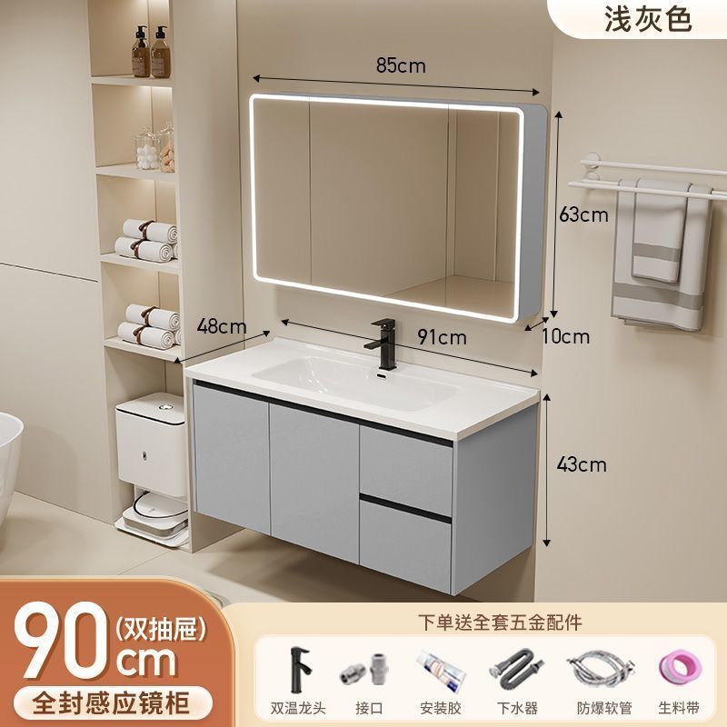 Gabinete de baño de aluminio inteligente espacial grueso combinación lavabo lavabo en cerámica lavabo fábrica de inodoro al por mayor