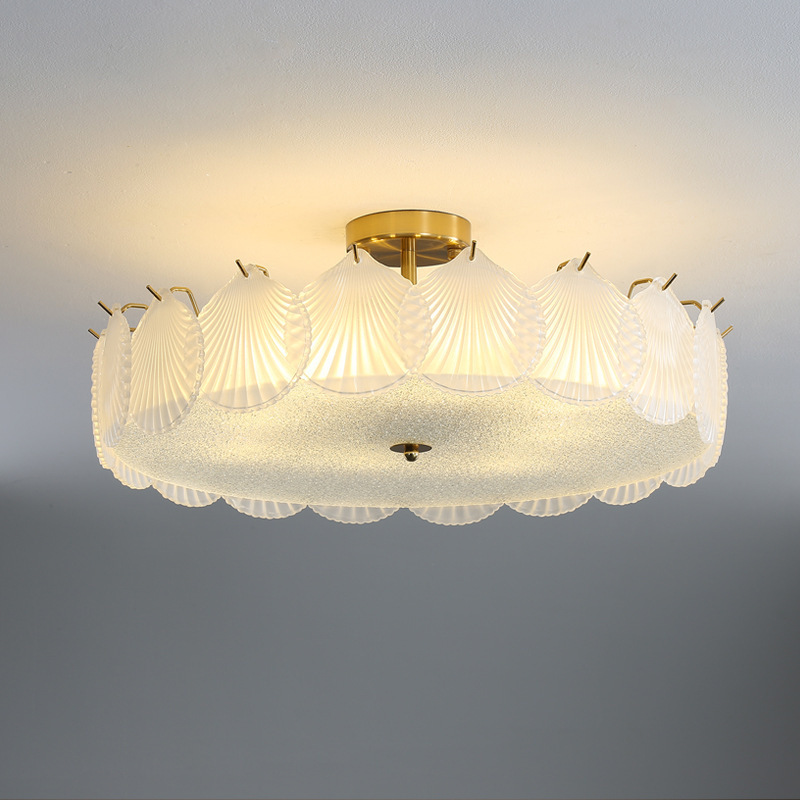 New trendy romantic shell crystal ceiling lamp for living room, crystal glass ceiling lamp for modern princess room and bedroom
