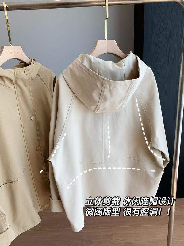 te好穿！贵牌小众设计师款宽松廓形连帽风衣外套女早秋新款2025|undefined