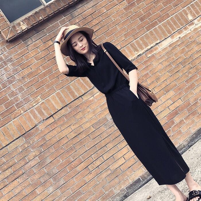 赫本长裙新款女装韩版时尚开叉裙子潮气质收腰显瘦连衣裙女夏|undefined