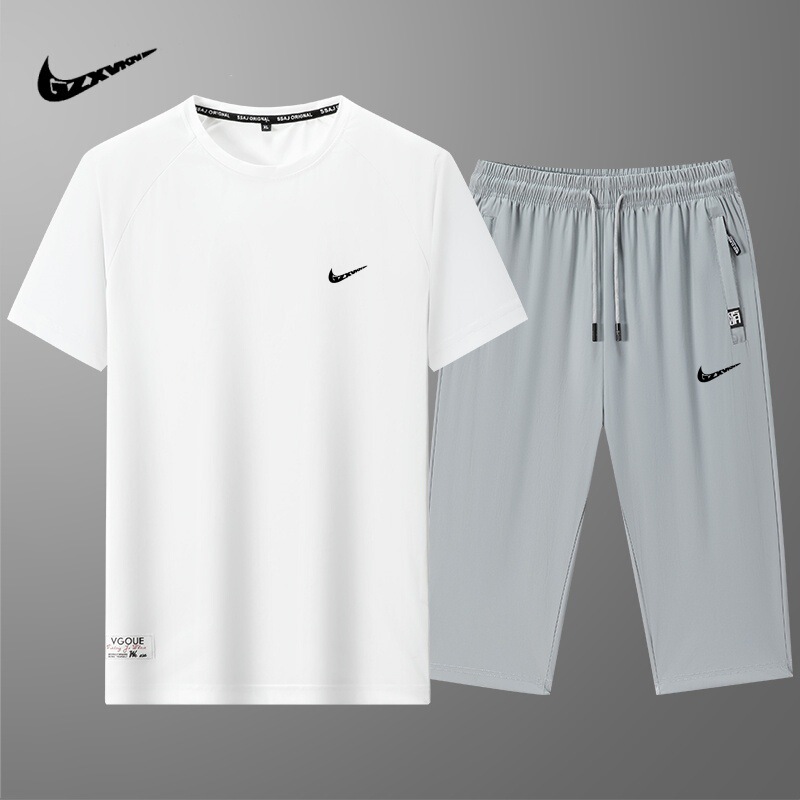 Summer New Sports Suit, Large Size Ice Silk Quick-Drying Sports Casual Short-Sleeved T-Shirt, Shorts, Three-Quarter Pants, Two-Piece Set Summer New Sports Suit, Large Size Ice Silk Quick-Drying Sports Casual Short-Sleeved T-Shirt, Shorts, Three-Quarter Pants, Two-Piece Set