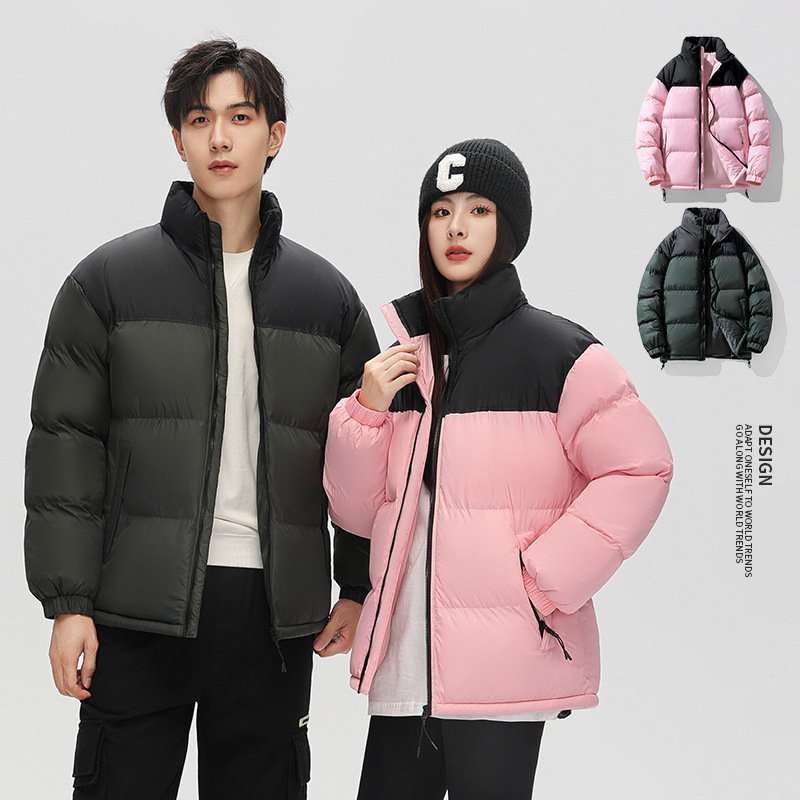 Pareja de marca de moda japonesa abrigo de algodón acolchado otoño e invierno abrigo de pan a juego de color para hombre abrigo de algodón acolchado suelto abrigo de estilo coreano
