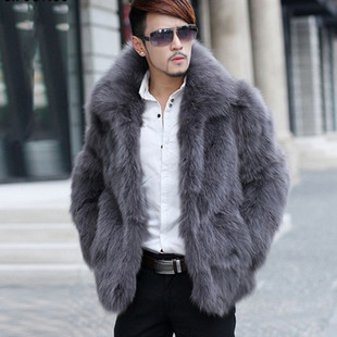 Winter Fur Coat Men's Mid-length Lapel Fur Coat Winter Warm Coat Imitation Fur Plush Coat