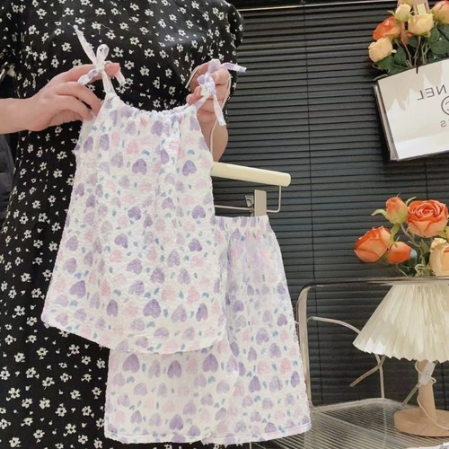 Summer New Style Dyeing Oil Painting Style Strap Set Girls Fashionable Floral Lace Vest Skirt Pants Internet Famous Baby Two Pieces