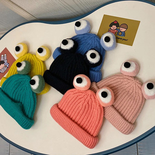 Korean Cute Baby Frog Woolen Hat for Boys and Girls, Winter Warm Ear Protection Pullover Hat, Knitted Hat
